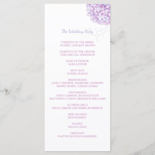 Paars Hydrangea Bouquet Wedding Programme Programmakaart (Achterkant)