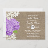 Paars Hydrangea Rustic Laced Burlap Vrijgezellenfe Kaart (Voorkant)