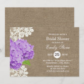 Paars Hydrangea Rustic Laced Burlap Vrijgezellenfe Kaart (Voorkant / Achterkant)