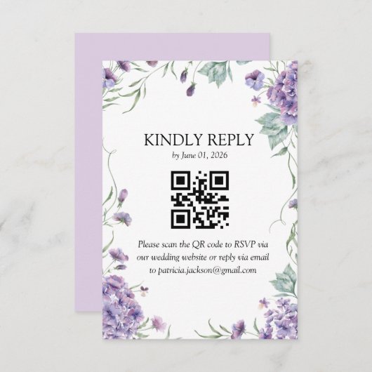 Paars Hydrangea Waterverf Floral RSVP Informatiekaartje (Voorkant / Achterkant)