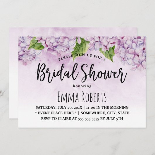 Paars Hydrangea Waterverf Floral Vrijgezellenfeest Kaart (Voorkant / Achterkant)