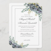 Paars Hydrangeas Eucalyptus bruiloft uitnodiging (Voorkant / Achterkant)