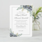 Paars Hydrangeas Eucalyptus bruiloft uitnodiging (Staand voorkant)