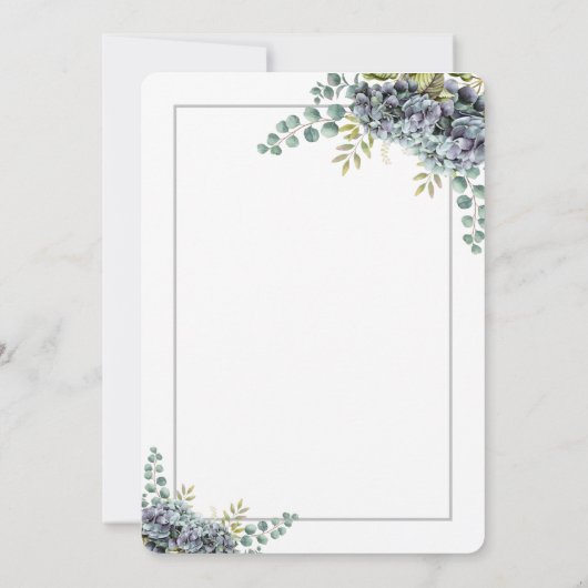 Paars Hydrangeas Eucalyptus bruiloft uitnodiging (Achterkant)