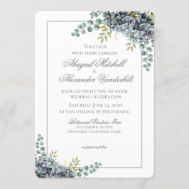 Paars Hydrangeas Eucalyptus bruiloft uitnodiging