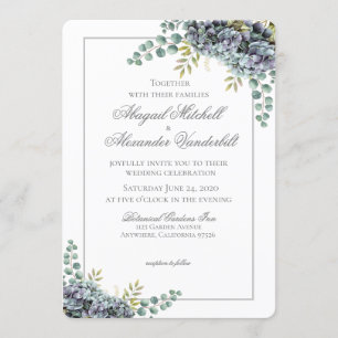 Paars Hydrangeas Eucalyptus bruiloft uitnodiging