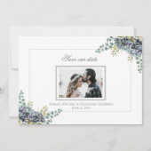 Paars Hydrangeas Eucalyptus foto Opslaan van de da Save The Date (Voorkant)