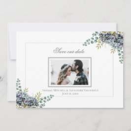 Paars Hydrangeas Eucalyptus foto Opslaan van de da Save The Date