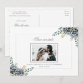 Paars Hydrangeas Eucalyptus foto Opslaan van de da Save The Date (Voorkant / Achterkant)