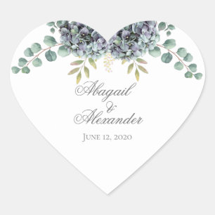 Paars Hydrangeas Eucalyptus Heart Sticker