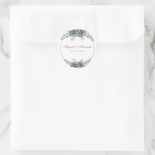 Paars Hydrangeas Eucalyptus Ronde Sticker (Tas)