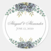 Paars Hydrangeas Eucalyptus Ronde Sticker (Voorkant)