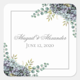 Paars Hydrangeas Eucalyptus Square Vierkante Sticker
