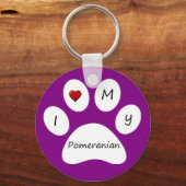 Paars I hou van mijn Pommeren Sleutelhanger (Voorkant)