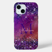 Paars ijzerhoudend geborsteld metaal glitter monog Case-Mate iPhone case (Achterkant)