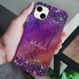 Paars ijzerhoudend geborsteld metaal glitter monog Case-Mate iPhone 14 hoesje