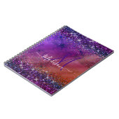 Paars ijzerhoudend geborsteld metaal glitter monog notitieboek (Linkerzijde)