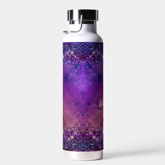 Paars ijzerhoudend geborsteld metaal glitter monog waterfles (Rechts)