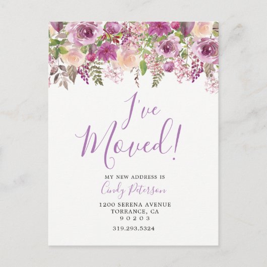 Paars ik ben verhuisd | Verhuisbericht kaart (Voorkant)