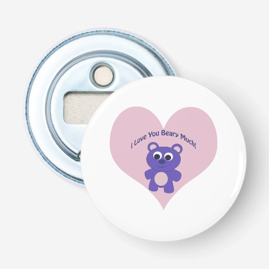 Paars, ik hou van je, Beary Much. Button Flesopener (Voorkant)