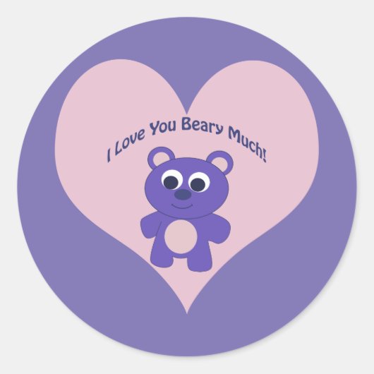 Paars, ik hou van je, Beary Much. Ronde Sticker (Voorkant)