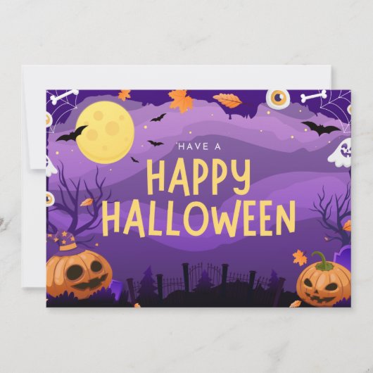 Paars Illustratief Prettig Halloween Feestdagenkaart (Voorkant)