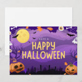 Paars Illustratief Prettig Halloween Feestdagenkaart (Voorkant / Achterkant)