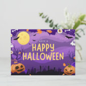 Paars Illustratief Prettig Halloween Feestdagenkaart (Staand voorkant)