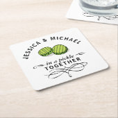 Paar's in een kaartje met een persoonlijk karakter kartonnen onderzetters (Schuin)