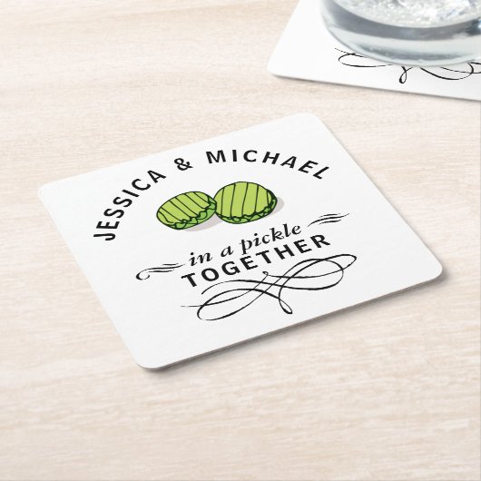 Paar's in een kaartje met een persoonlijk karakter kartonnen onderzetters (Schuin)