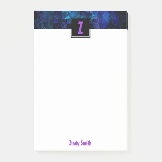 Paars Initiaal Letter Monogram over lichtblauw Post-it® Notes (Voorkant)