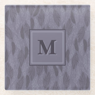 Paars Initiaal Monogram Leaf Pattern Elegant Glazen Onderzetter