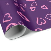 Paars inpakpapier met pastelroze harten (Rol Hoek)