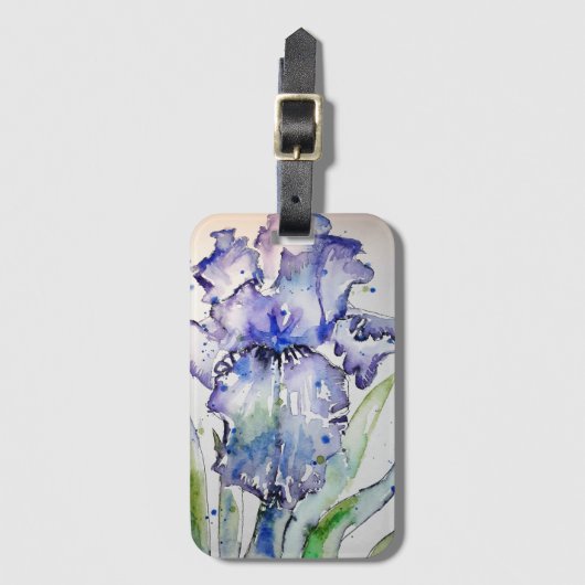 Paars Iris bloem Bagagelabel Waterverf  (Voorkant (verticaal))