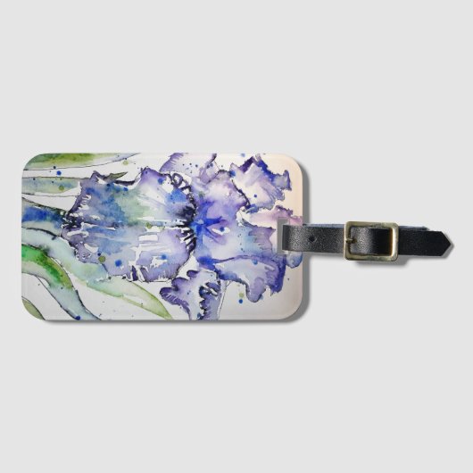 Paars Iris bloem Bagagelabel Waterverf  (Voorkant (horizontaal))