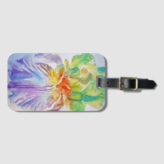 Paars Iris bloem Bagagelabel Waterverf  (Voorkant (horizontaal))
