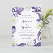 Paars Iris Daisy Waterverf Botanical Wedding Kaart (Staand voorkant)