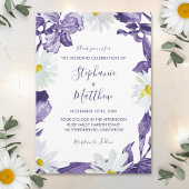 Paars Iris Daisy Waterverf Botanical Wedding Kaart