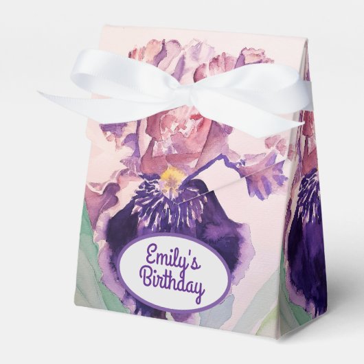  Paars Iris Floral Birthday Cake Favor Box Bedankdoosjes (Voorkant Zijde)