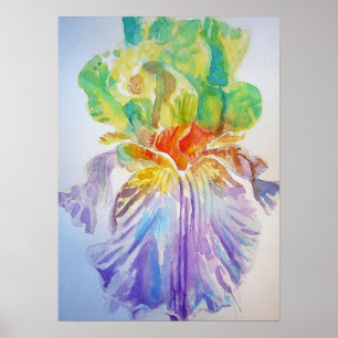 Paars Iris Floral Flowers Waterverf Poster