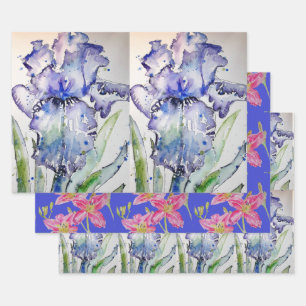 Paars Iris heeft bloemen Waterverf schilderkunst Inpakpapier Vel