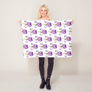 Paars Iris Pattern ~ Chic Floral Blanket Fleece Deken