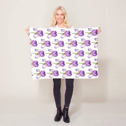 Paars Iris Pattern ~ Chic Floral Blanket Fleece Deken (In situ)