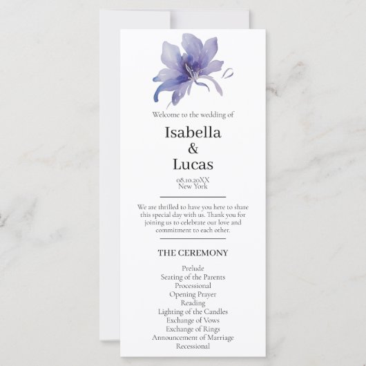 Paars Iris Waterverf Wedding Programme (Voorkant)