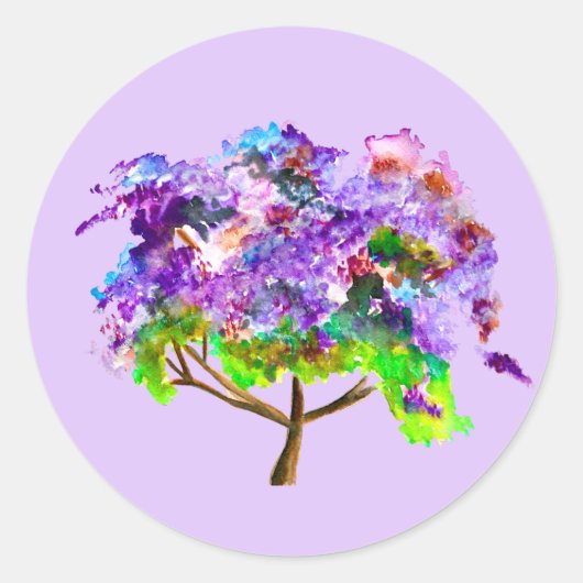Paars jacaranda waterverf mooie kunst ronde sticker (Voorkant)