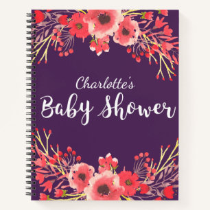 Paars Jewel Tone Waterverf Flowers Baby shower Notitieboek