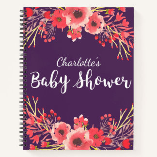 Paars Jewel Tone Waterverf Flowers Baby shower Notitieboek