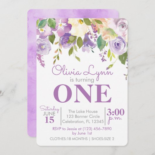 Paars jongetje eerste uitnodiging (Voorkant / Achterkant)