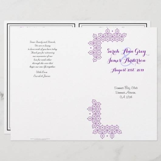 Paars Joods trouwprogramma (Voorkant / Achterkant)