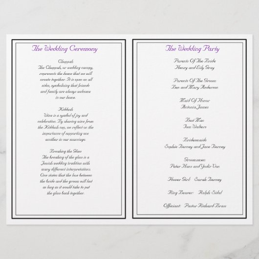 Paars Joods trouwprogramma (Achterkant)